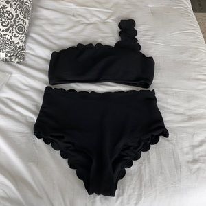Black Scalloped high waisted bathing suit, size M